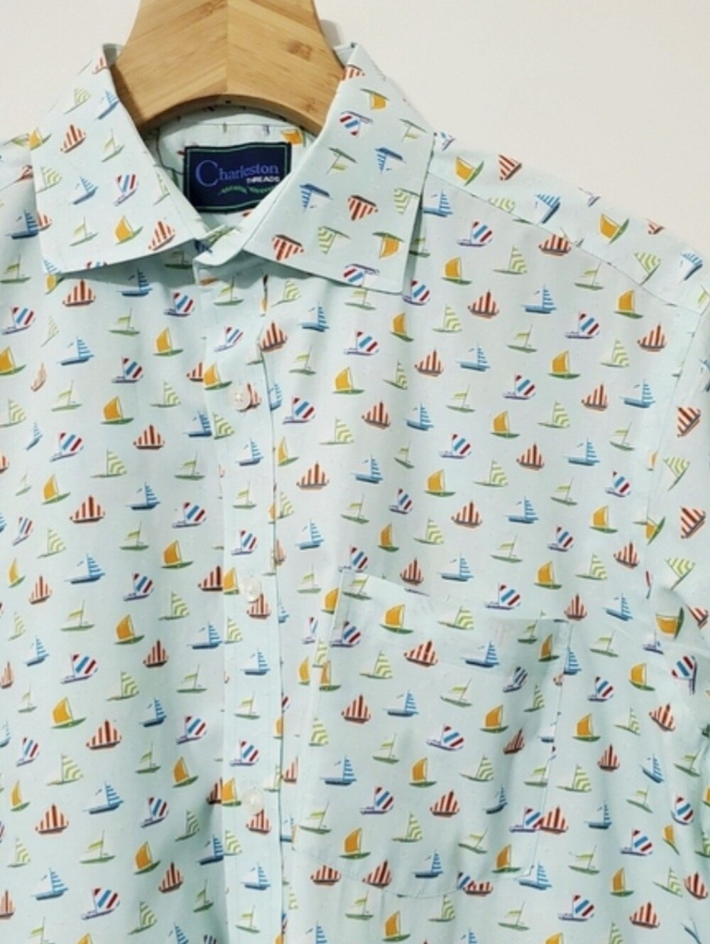 Charleston Threads Sailboat Print Long Sleeve Button Down Shirt Large